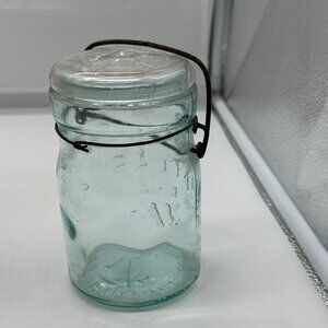 Vintage Atlas Aqua Canning Jar EZ Seal Pint #10 Glass